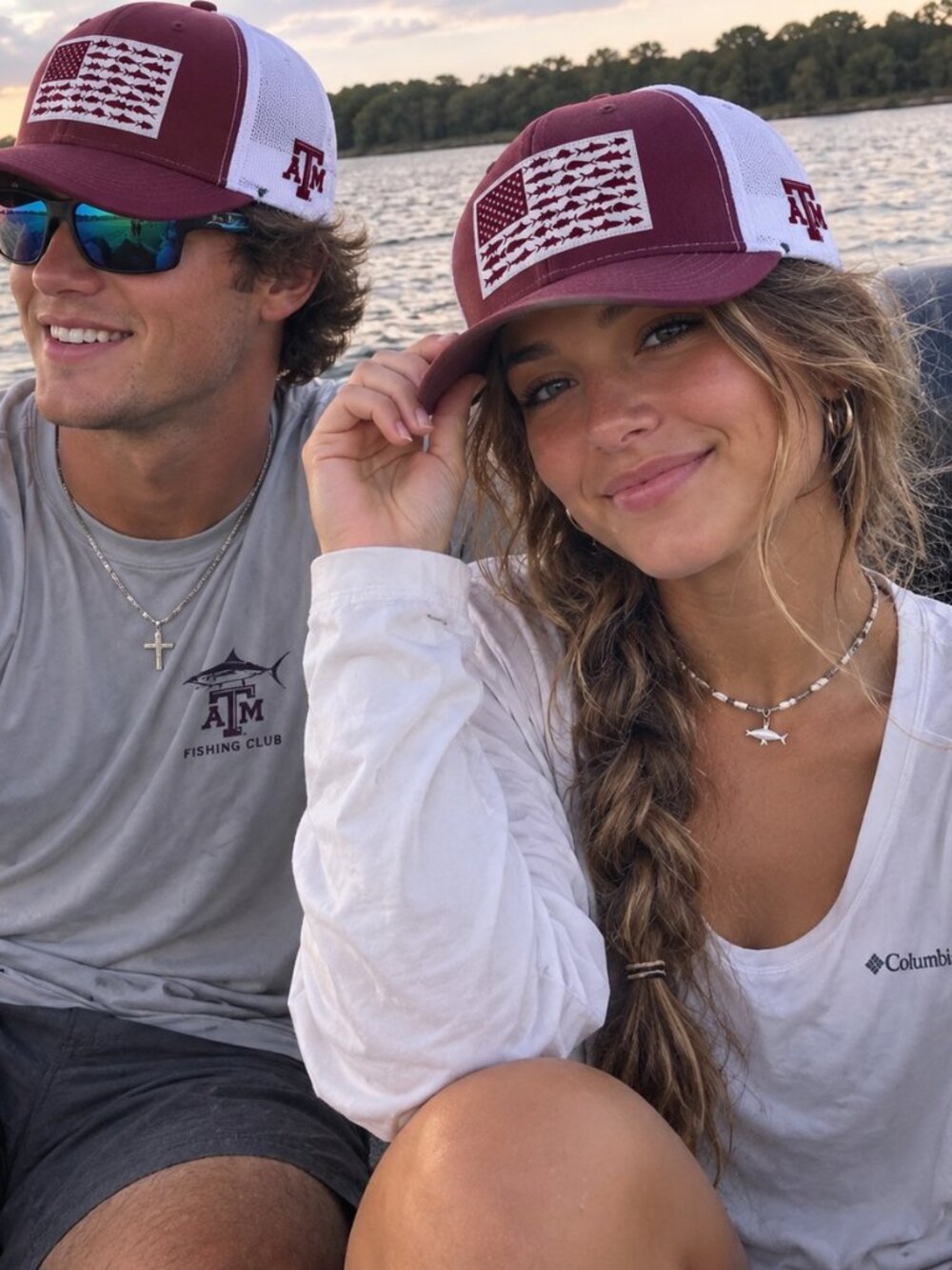 Columbia Texas A&M Aggies PFG Fish Flag Mesh Trucker Hat Maroon White L/XL